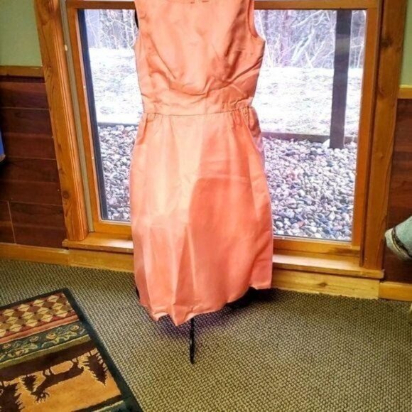 Vintage HandCrafted Pink Peach Lined Zippered Sleeveless Pleated Midi Sz S Dress - Picture 1 of 13